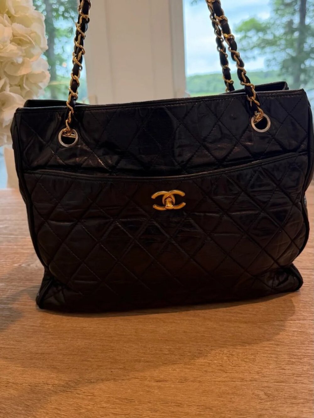 CHANEL Black Quilted Leather Shoulder Tote with Gold Chain Hardware - Picture 2 of 8